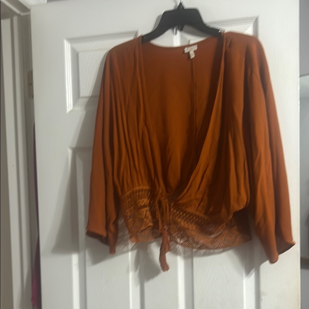 Self Esteem Orange Wrap Blouse with 3/4 Sleeves